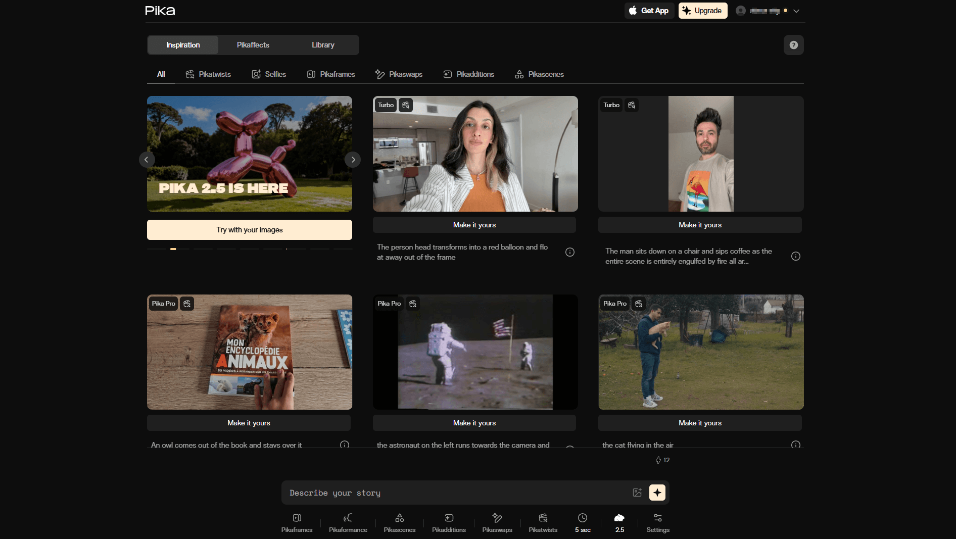 Pika Labs interface preview in SkyReels V4 alternatives comparison for AI video generator features